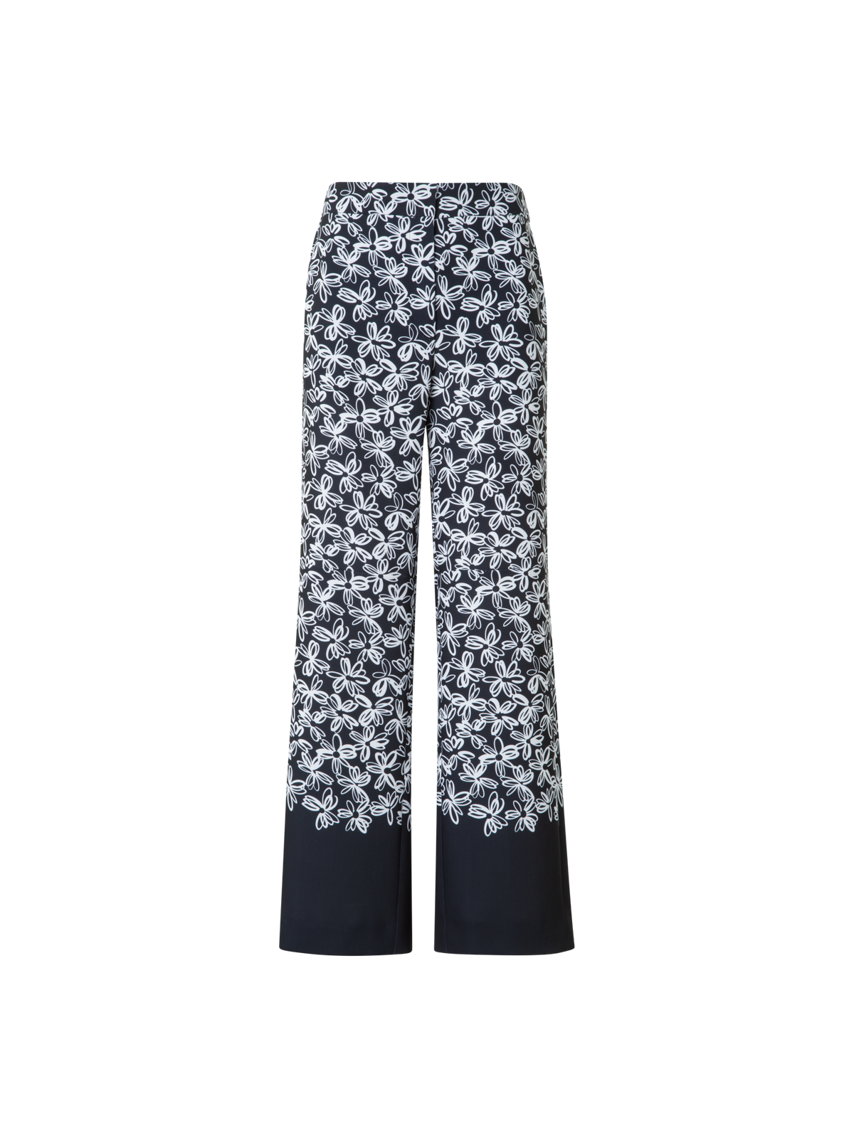 Designer Wide Pants with Elastic Waist & Daisy Print - black - neutral - multicolor