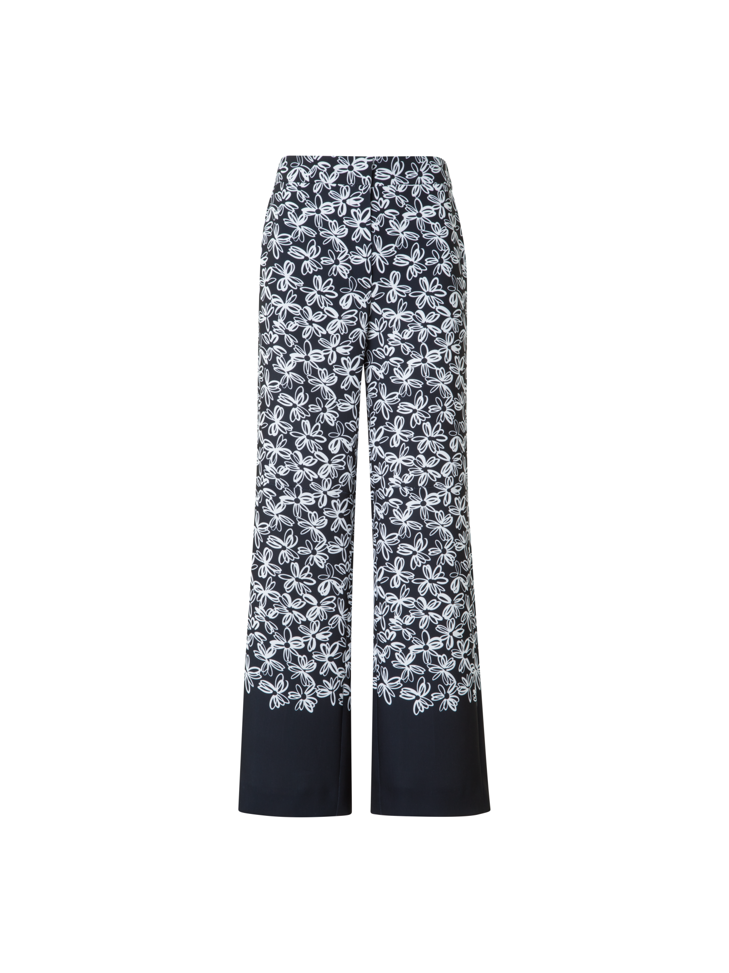 Designer Wide Pants with Elastic Waist & Daisy Print - black - neutral - multicolor