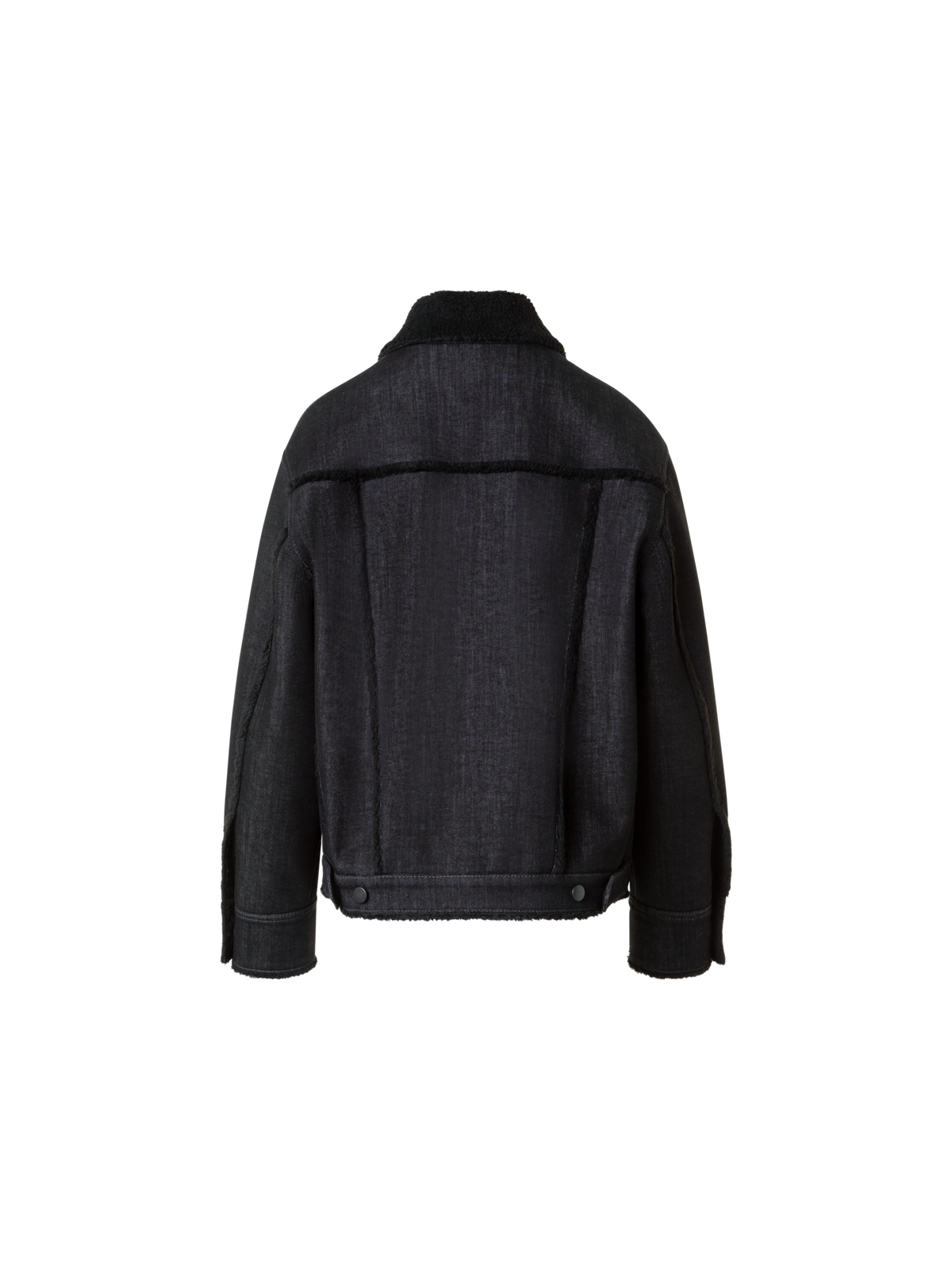 Designer Oversized Denim Jacket &  Faux Shearling Collar - black - neutral