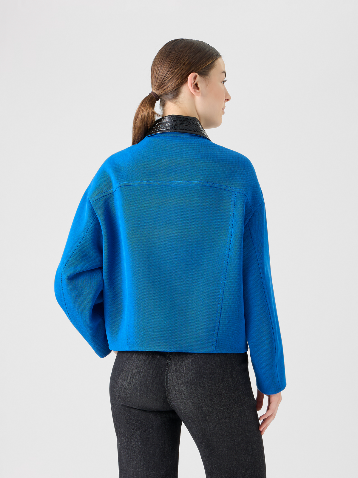 Designer Short Jacket in Heavy Wool Tricotine - blue #editorial