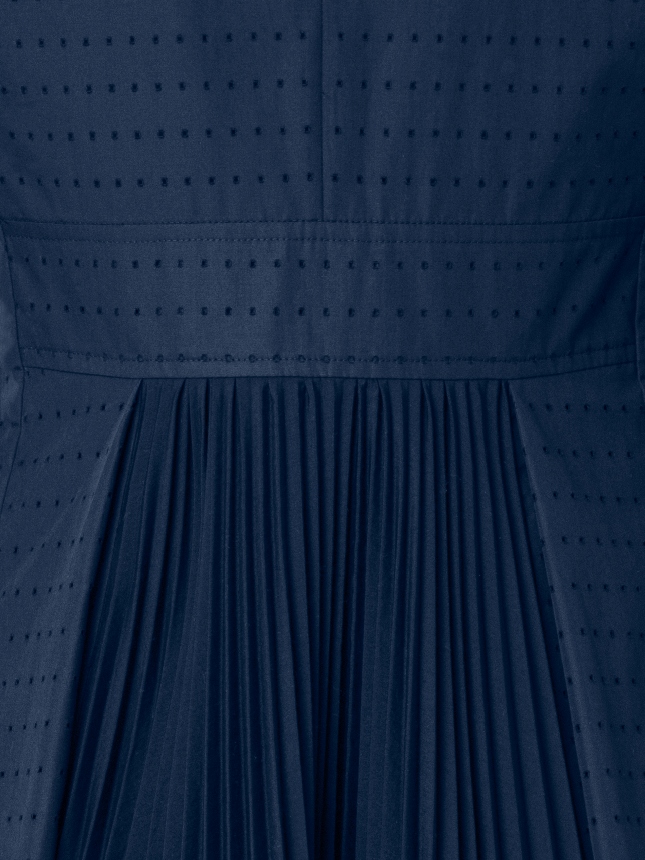 Designer Perforated Pin Dot Cotton Poplin Dress - navy - blue