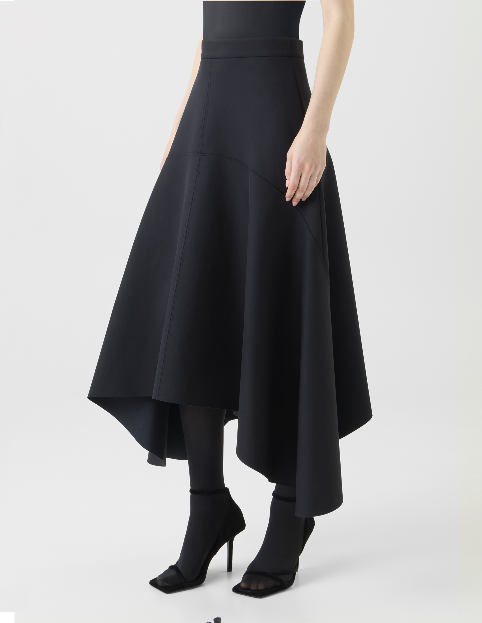 Designer Asymmetrical A-Line Neoprene Handkerchief Skirt - black - neutral 