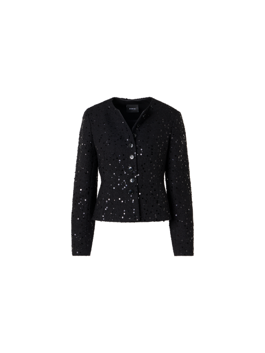 Designer Kelis Jacket in Cotton-Wool Tweed with Sequins - black