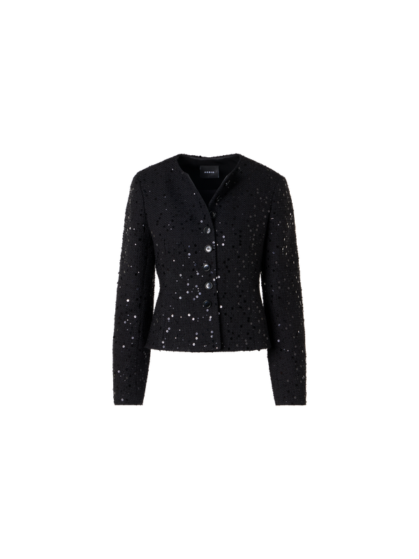 Designer Kelis Jacket in Cotton-Wool Tweed with Sequins - black