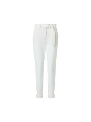 Designer Fallon Mid-Rise Cotton Seersucker Tapered Pants - white