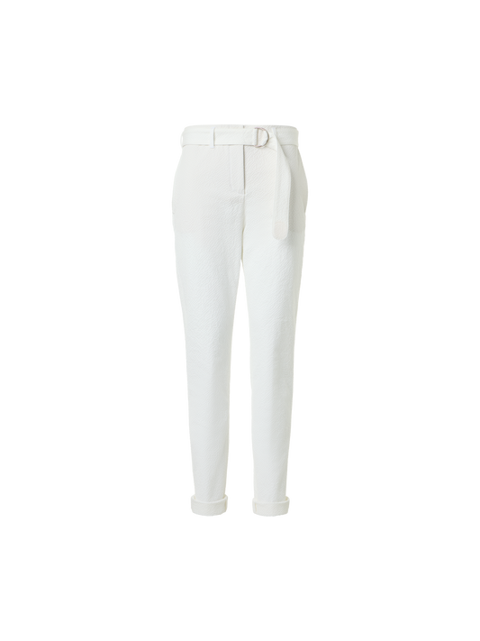 Designer Fallon Mid-Rise Cotton Seersucker Tapered Pants - white