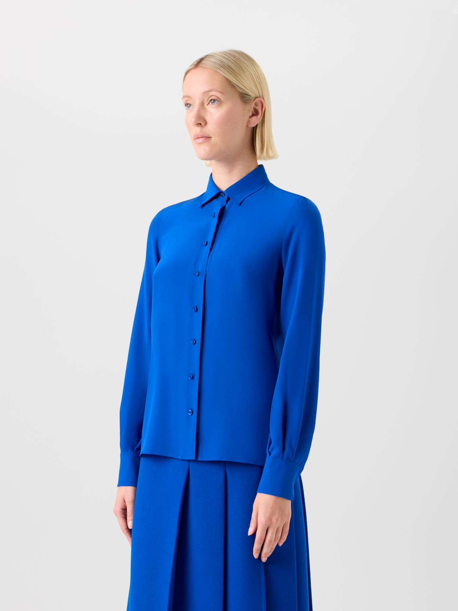Designer Silk Crêpe Shirt Blouse - blue 