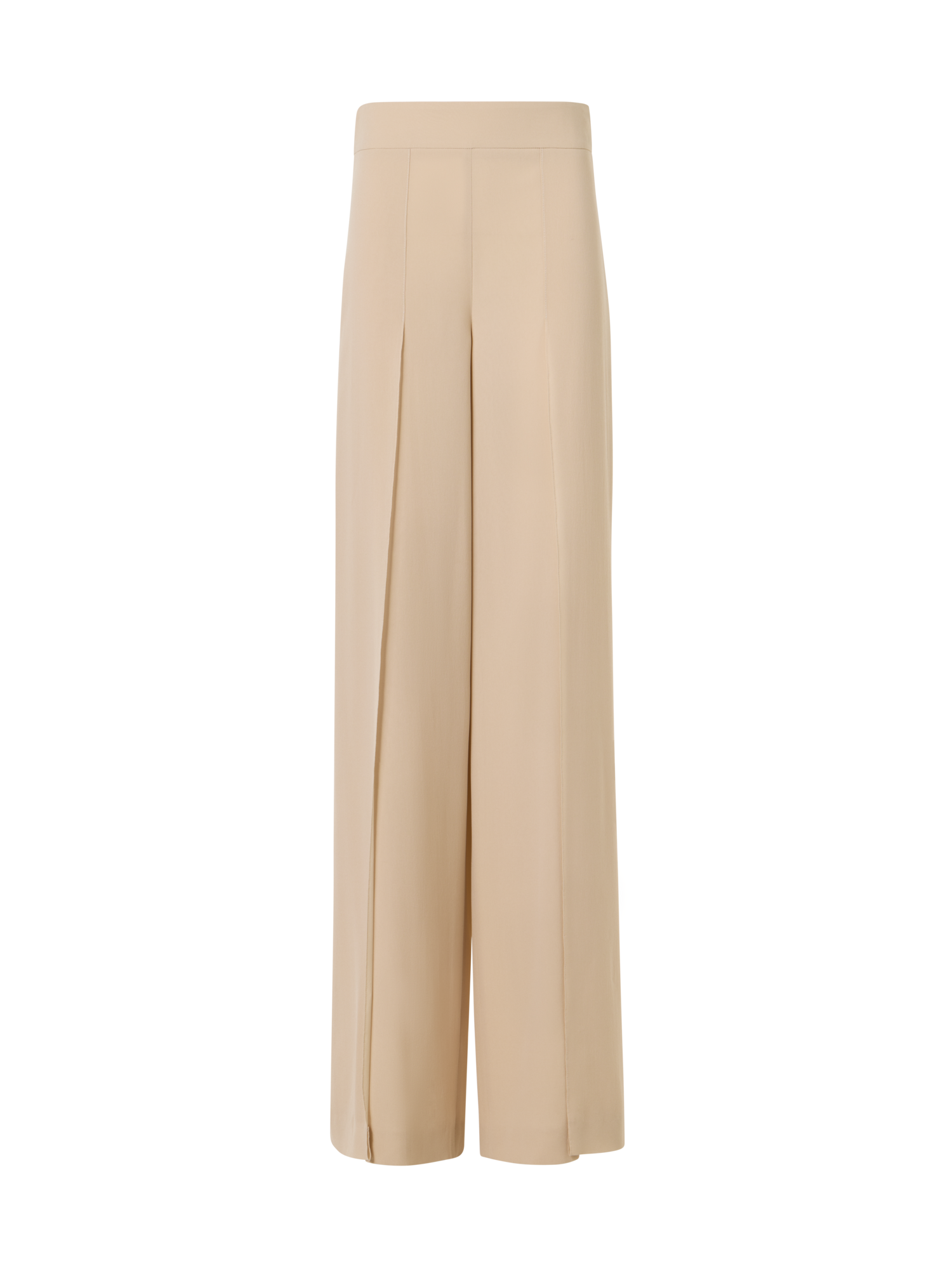 Designer Fellia Wide-Flared-Leg Pants in Silk Georgette - beige