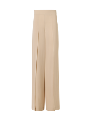 Designer Fellia Wide-Flared-Leg Pants in Silk Georgette - beige