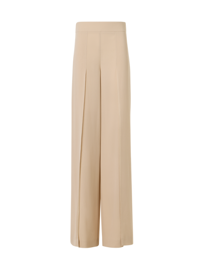 Designer Fellia Wide-Flared-Leg Pants in Silk Georgette - beige