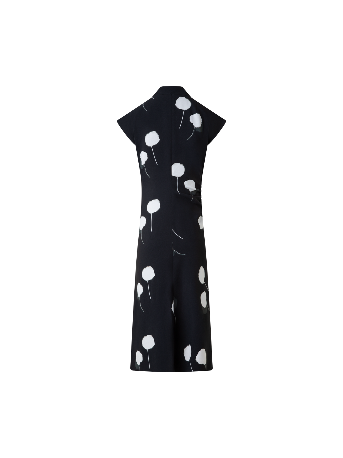 Designer Dandelion Print Midi Dress with Removable Bow - black - multicolor