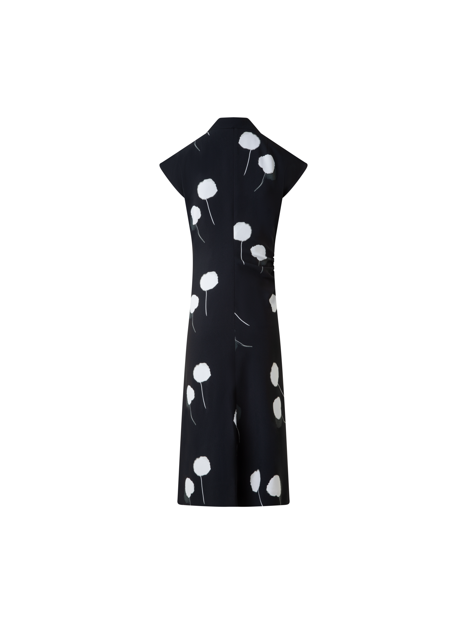 Designer Dandelion Print Midi Dress with Removable Bow - black - multicolor