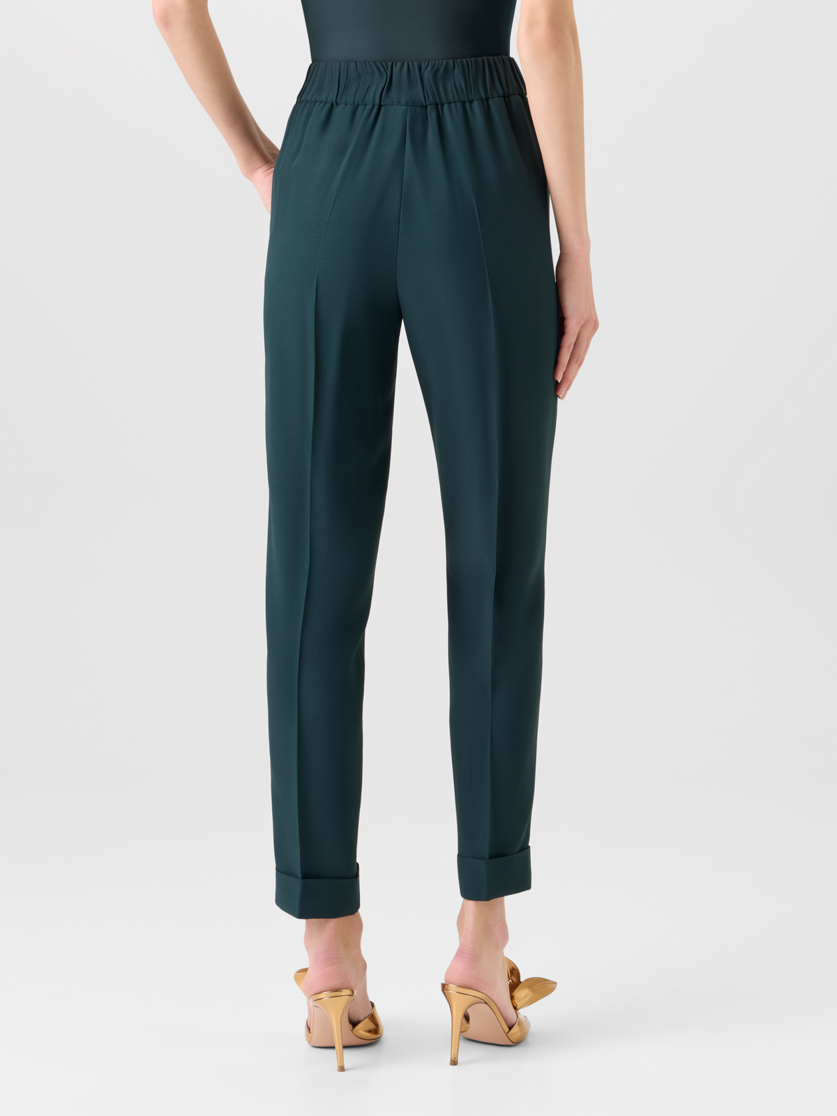 Designer Tapered Pants with Elastic Waist - green #editorial