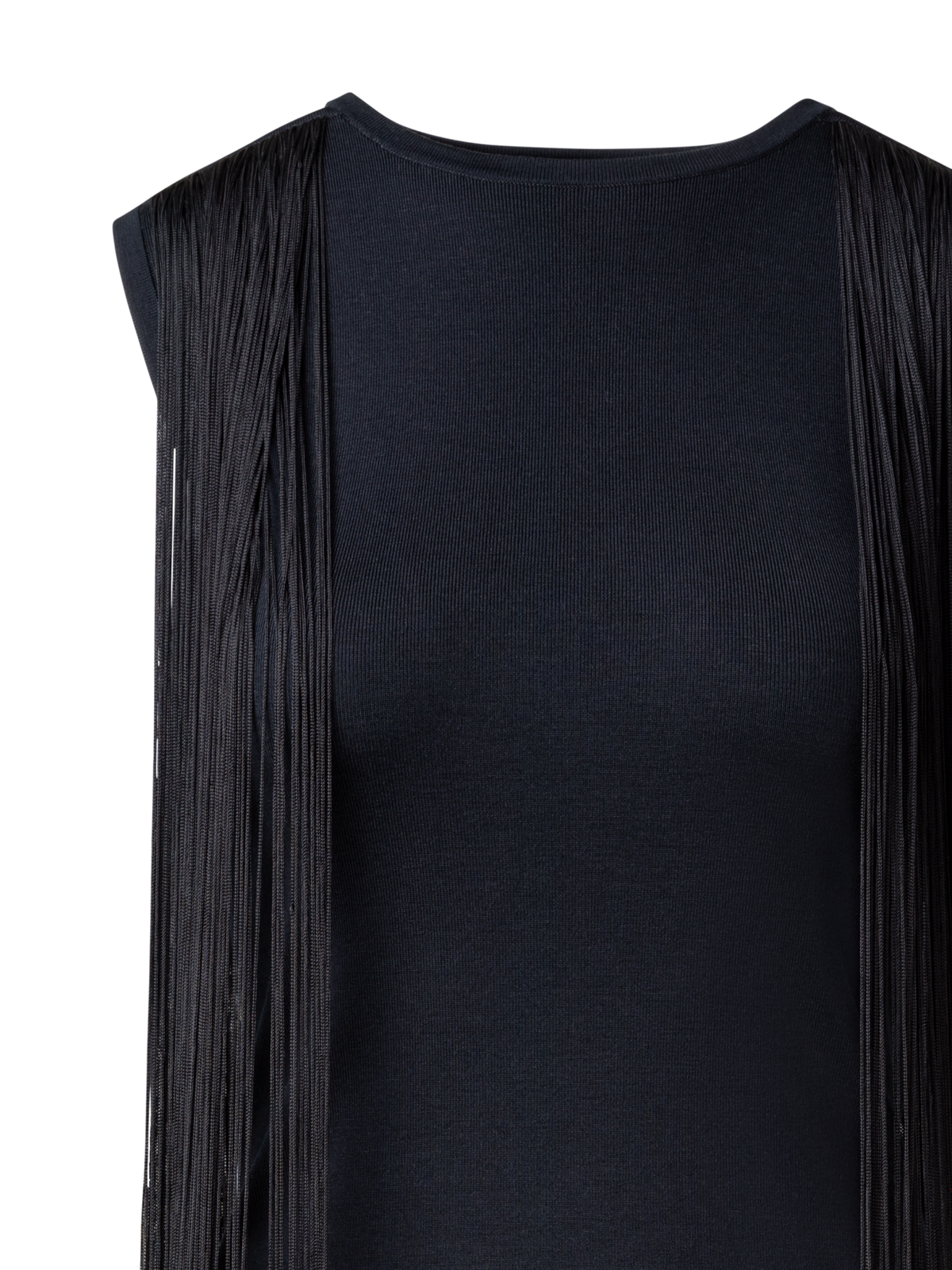 Designer Silk Lurex Top with Long Fringes - black