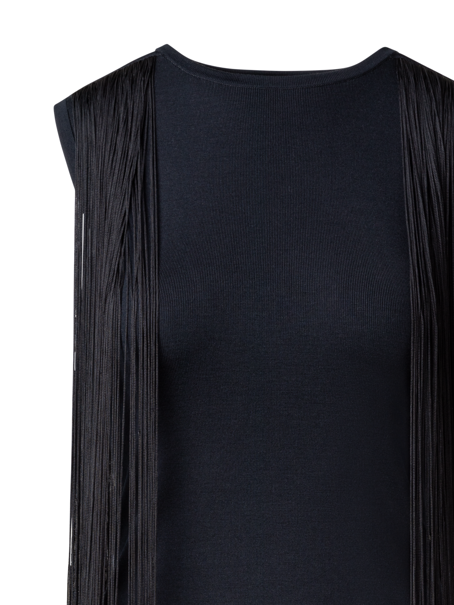 Designer Silk Lurex Top with Long Fringes - black