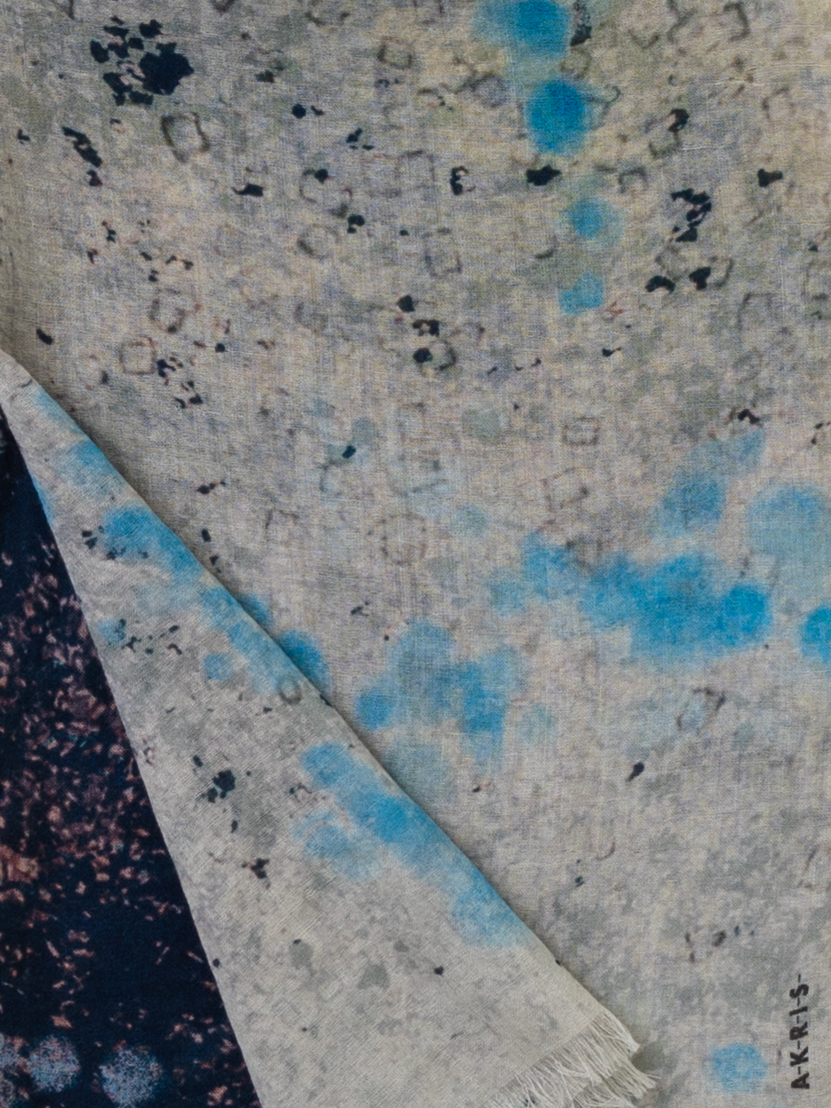 Designer Cashmere Silk Scarf with Waterlilly print - multicolor