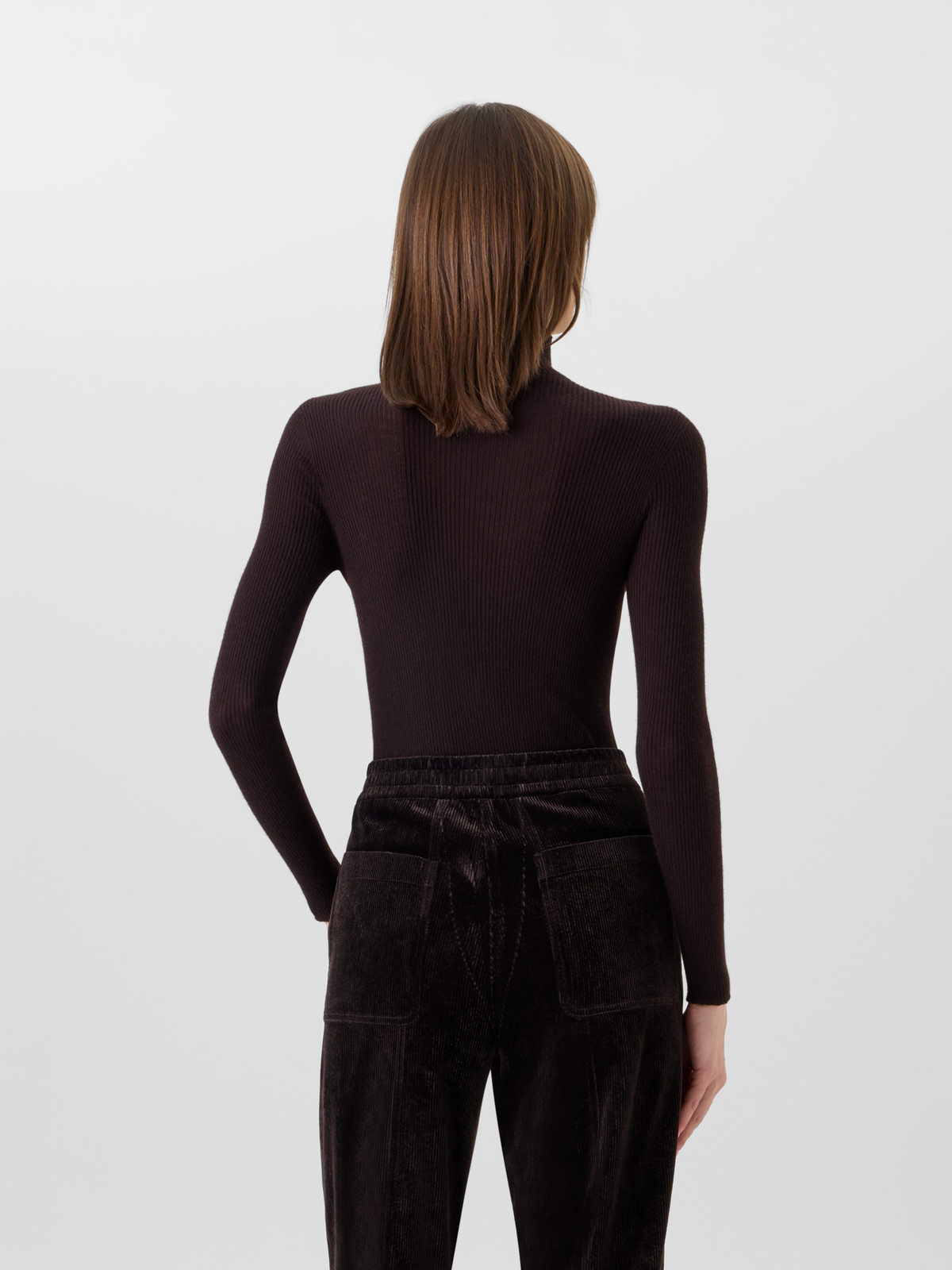 Designer Fine Rib Cashmere Silk Mock Neck Sweater - brown #editorial