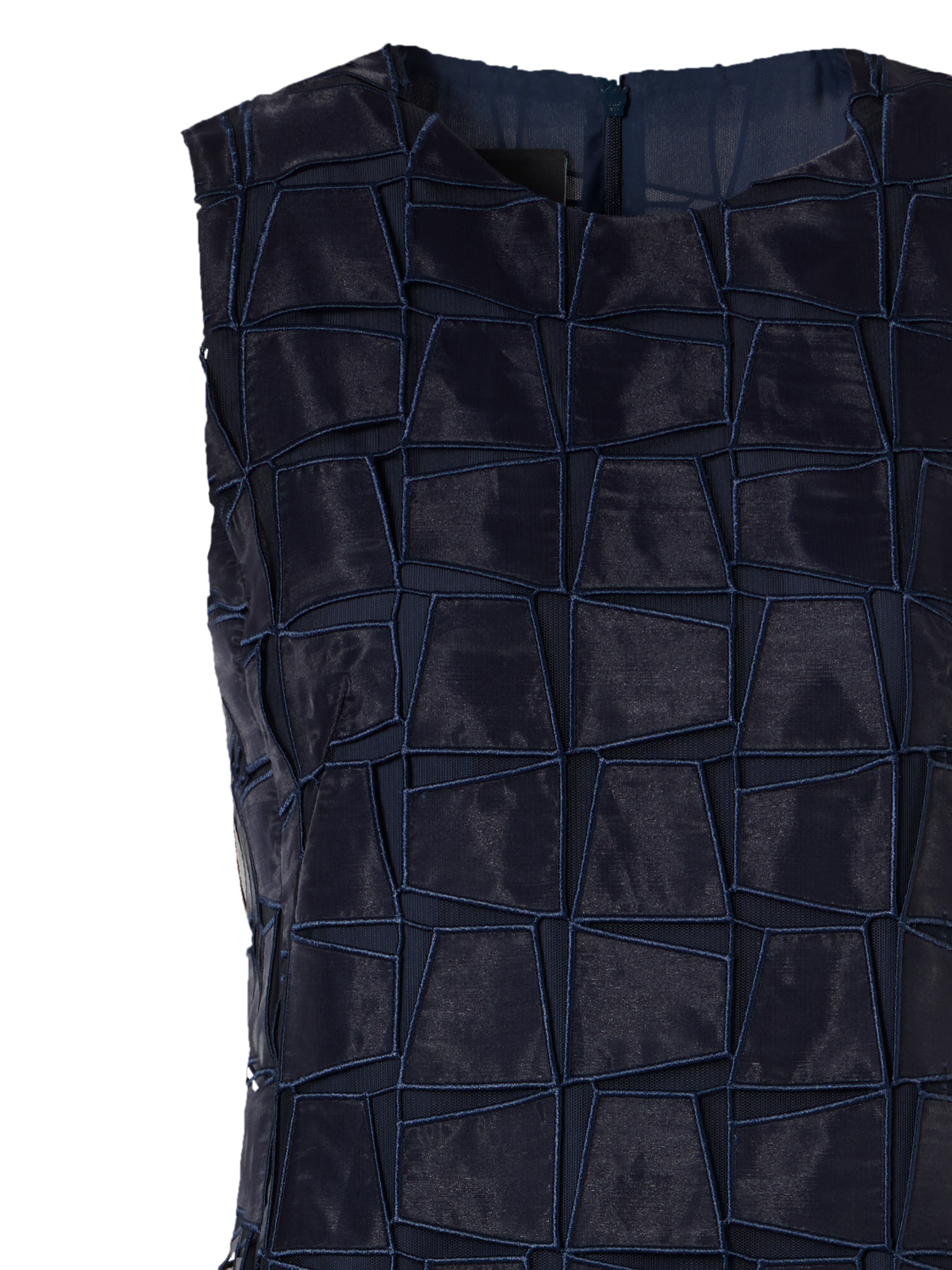 Designer Sleeveless Trapezoid Organza Sheath Dress - navy