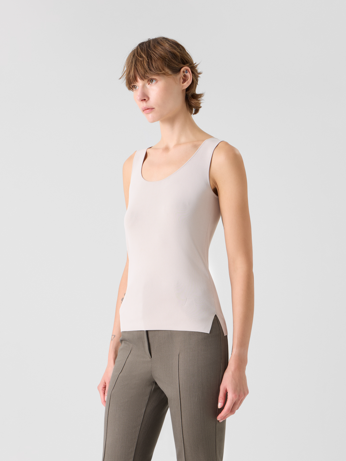 Designer Fitted Viscose Knit Tank Top - beige #editorial