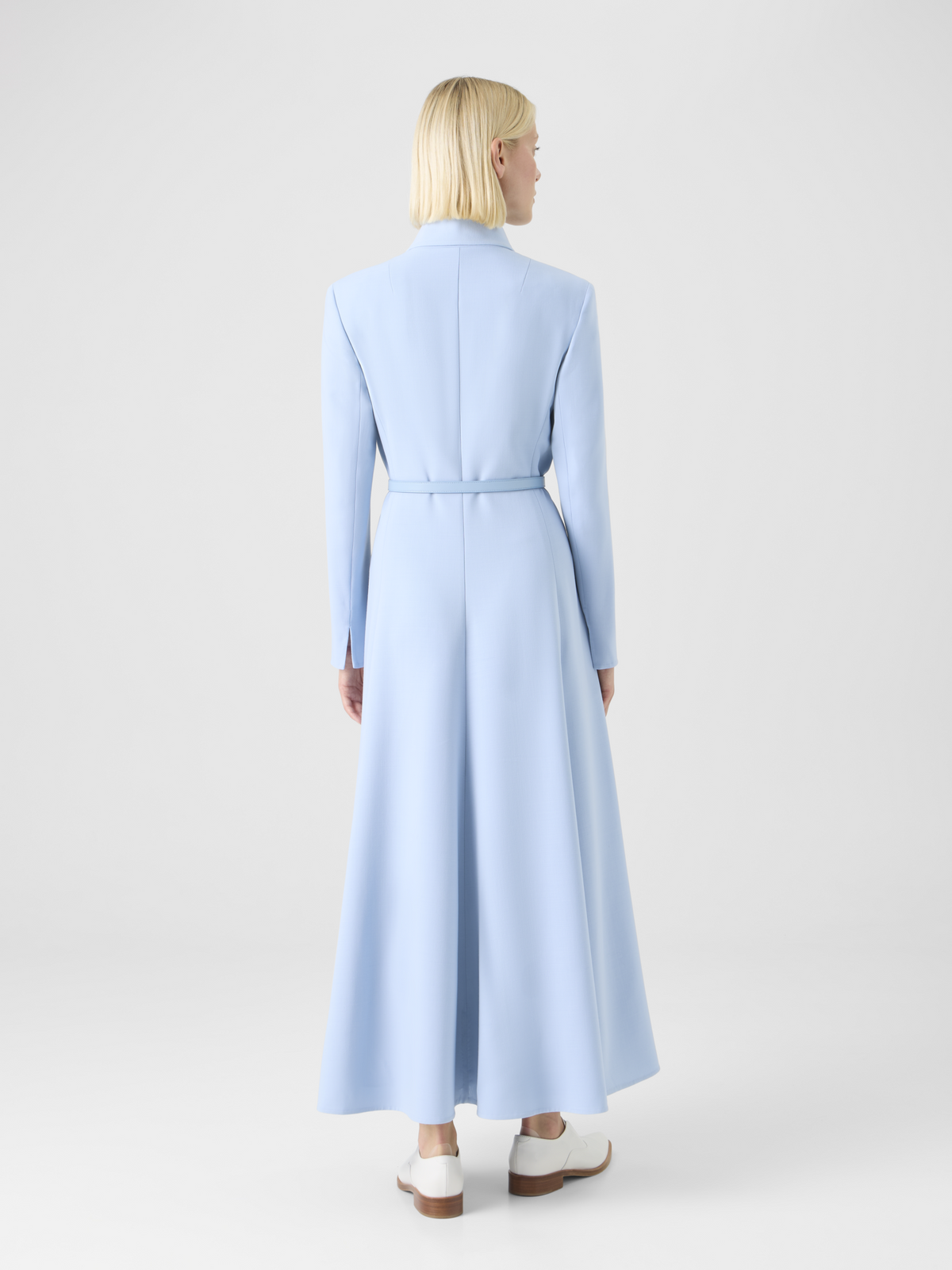 Designer Wool Double-Face Midi Dress with Belt - blue #editorial