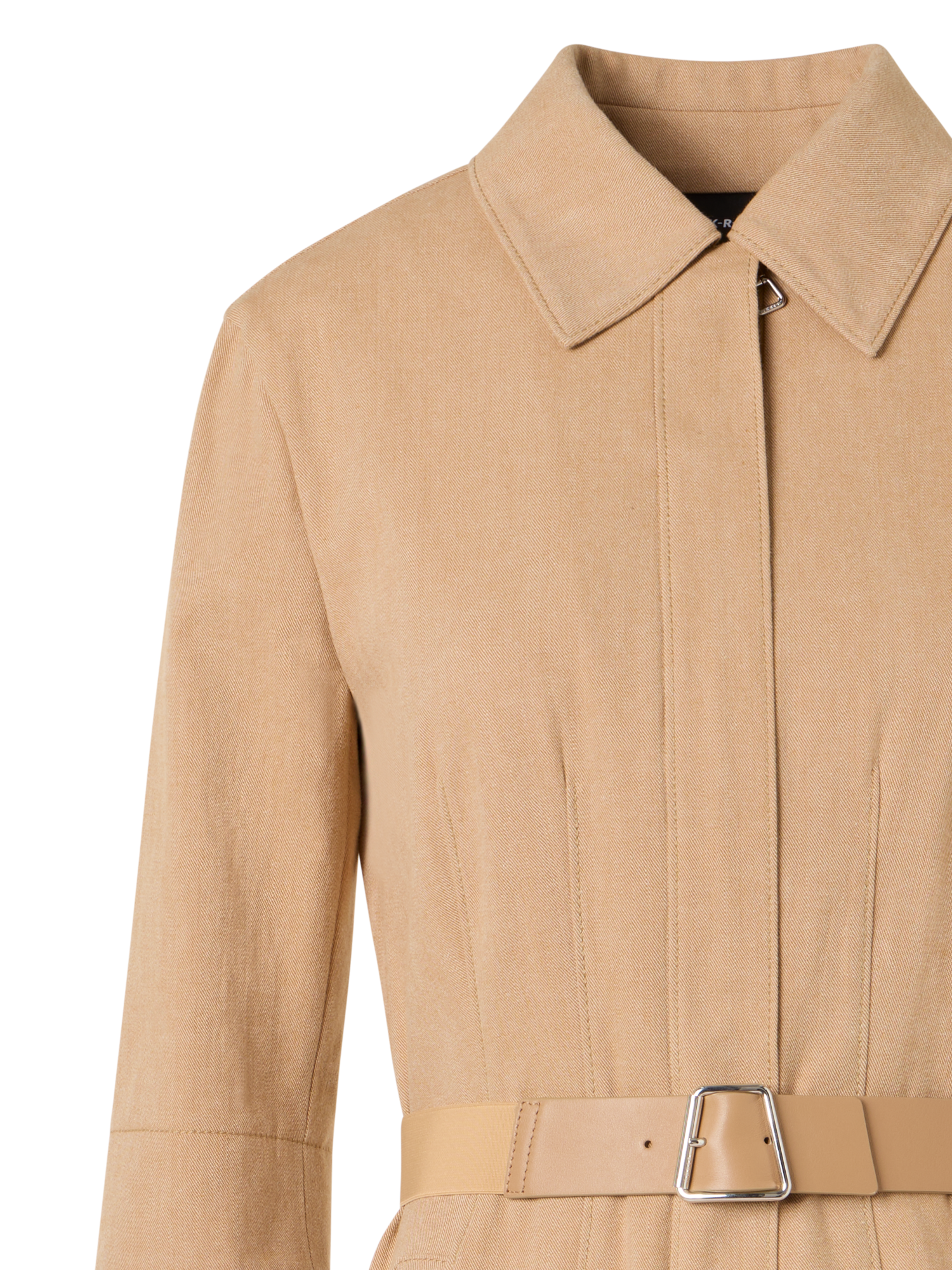 Designer A-Line Cotton-Denim Stretch Midi Dress - beige