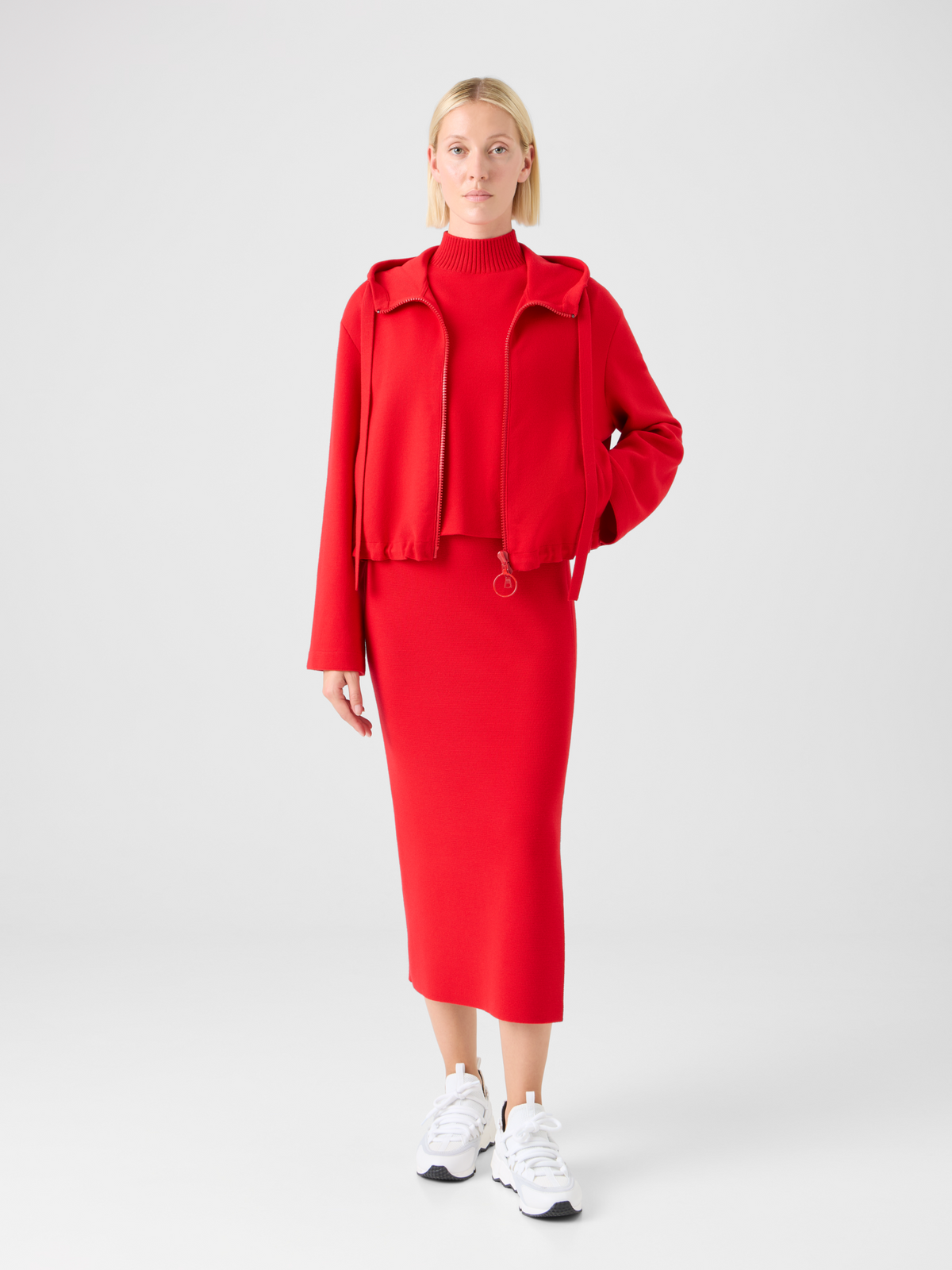 Designer Fitted Milano Knit Pencil Skirt - red #editorial