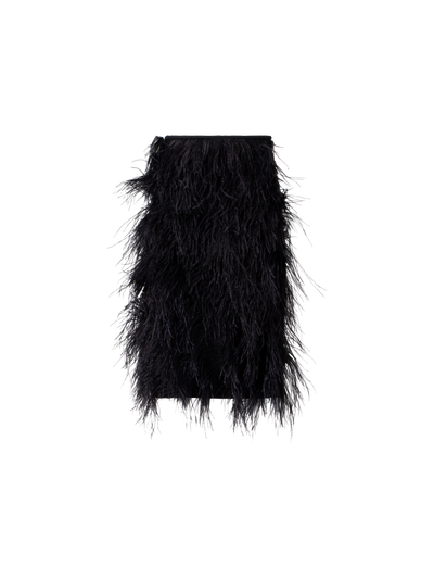 Designer Wool Double-Face Feathered Pencil Skirt - black - neutral