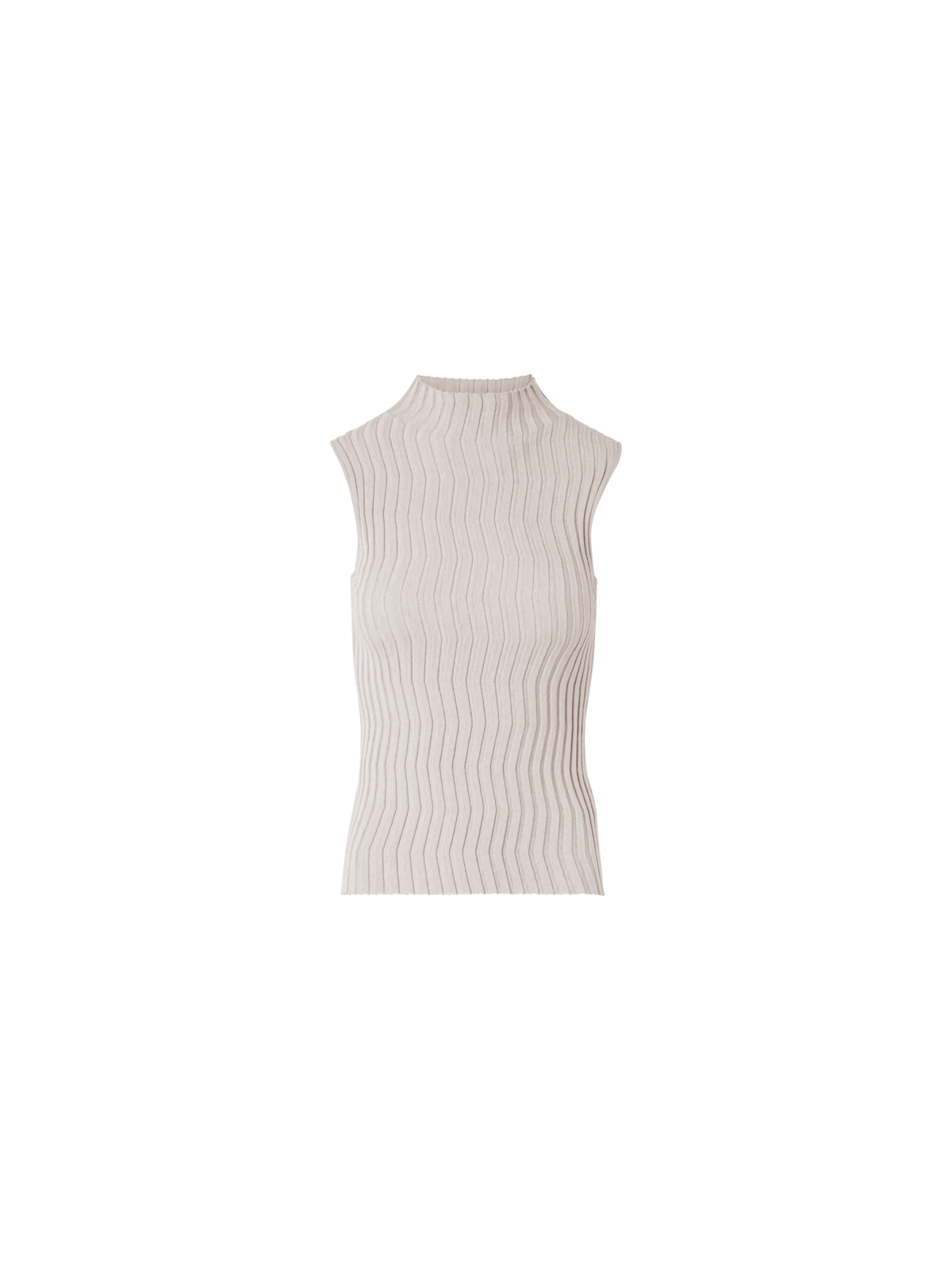Designer Fitted Mockneck Silk Knit Top - beige
