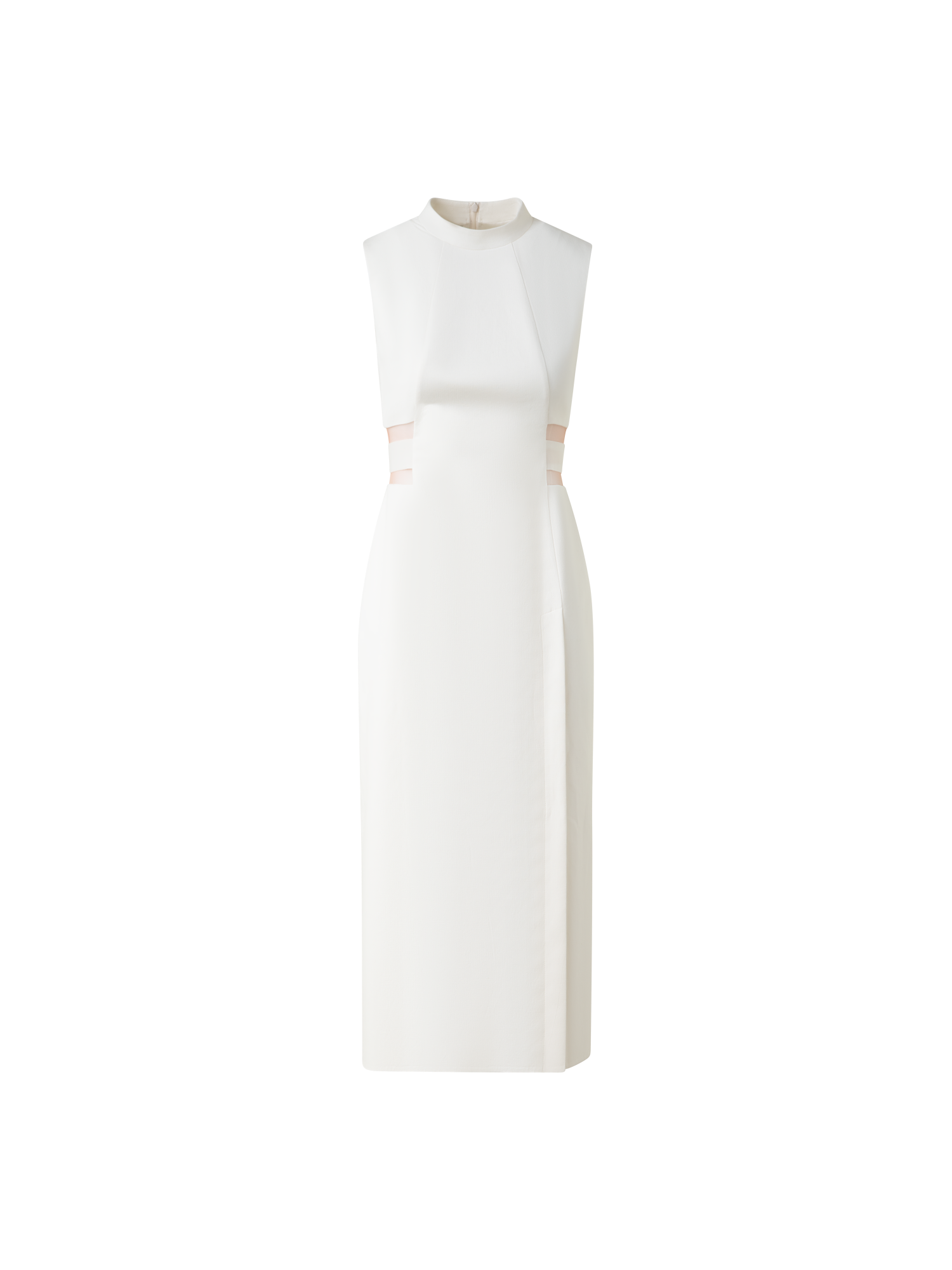 Designer Waist Cut-Out Sheath Dress in Cotton Silk - ecru - white