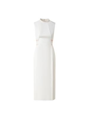 Designer Waist Cut-Out Sheath Dress in Cotton Silk - ecru - white