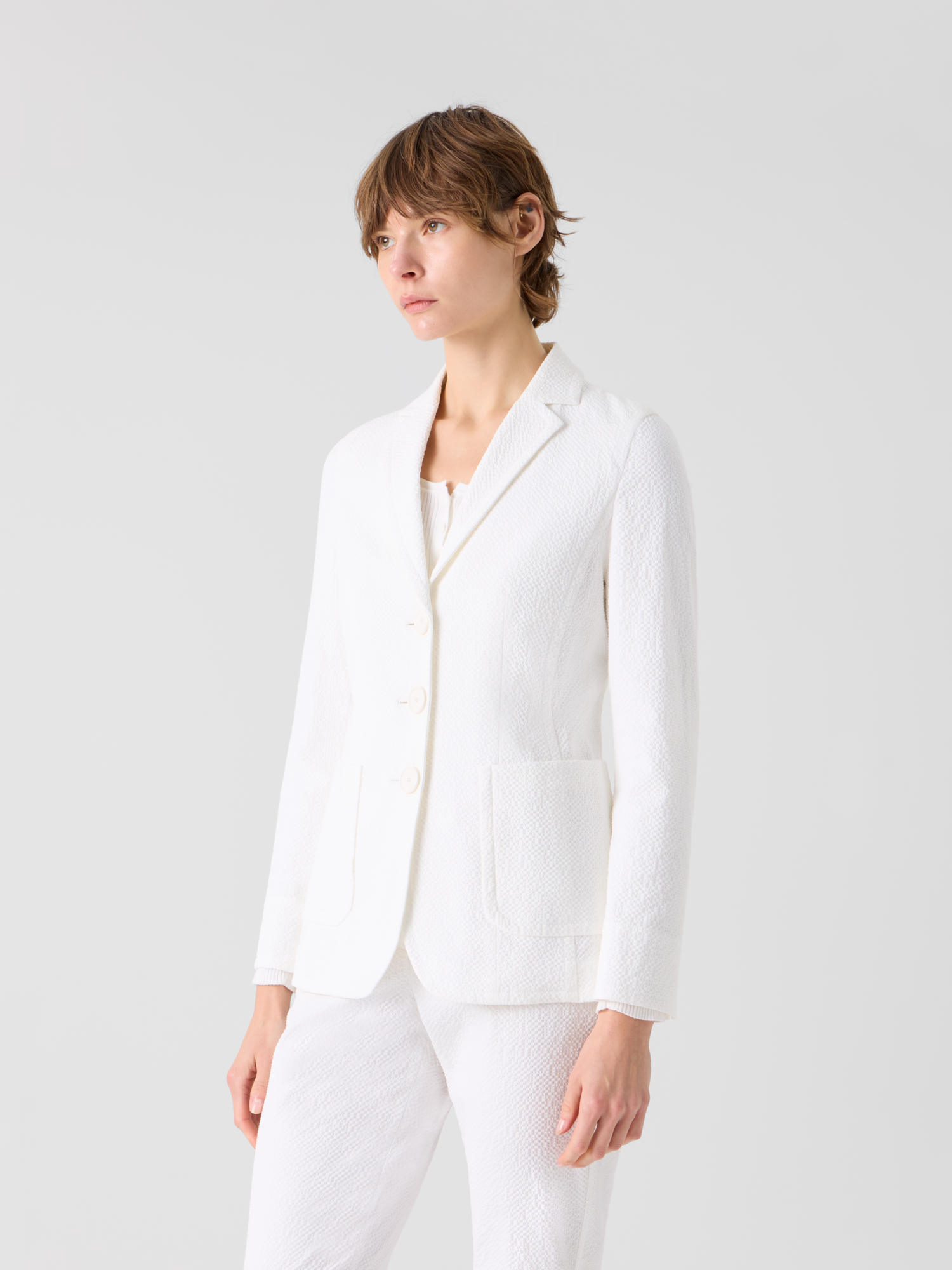 Designer Relaxed Cotton Stretch Seersucker Jacket - white 