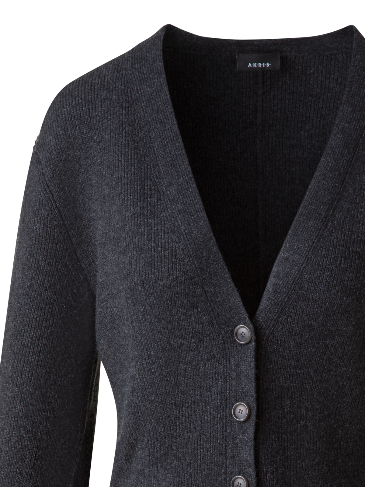Designer Long Ribbed Cashmere V-Neck Cardigan - grey