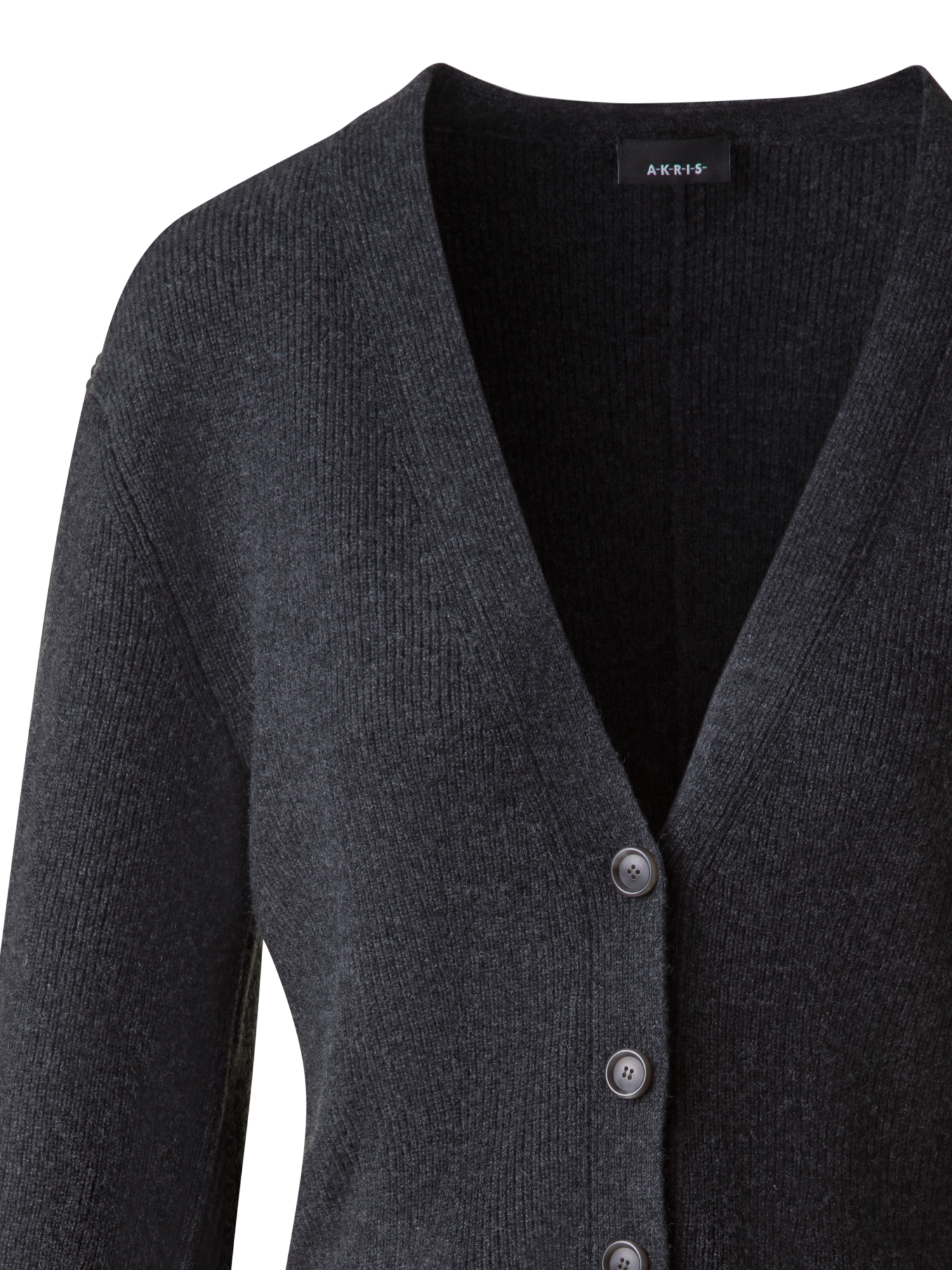 Designer Long Ribbed Cashmere V-Neck Cardigan - grey