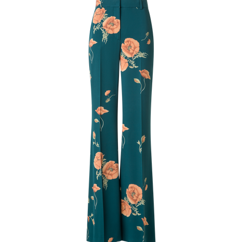 Wide Silk Pants with Anemone Print