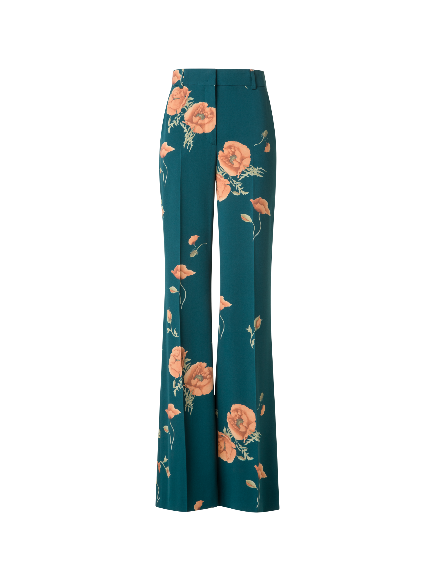 Designer Wide Silk Pants with Anemone Print - green