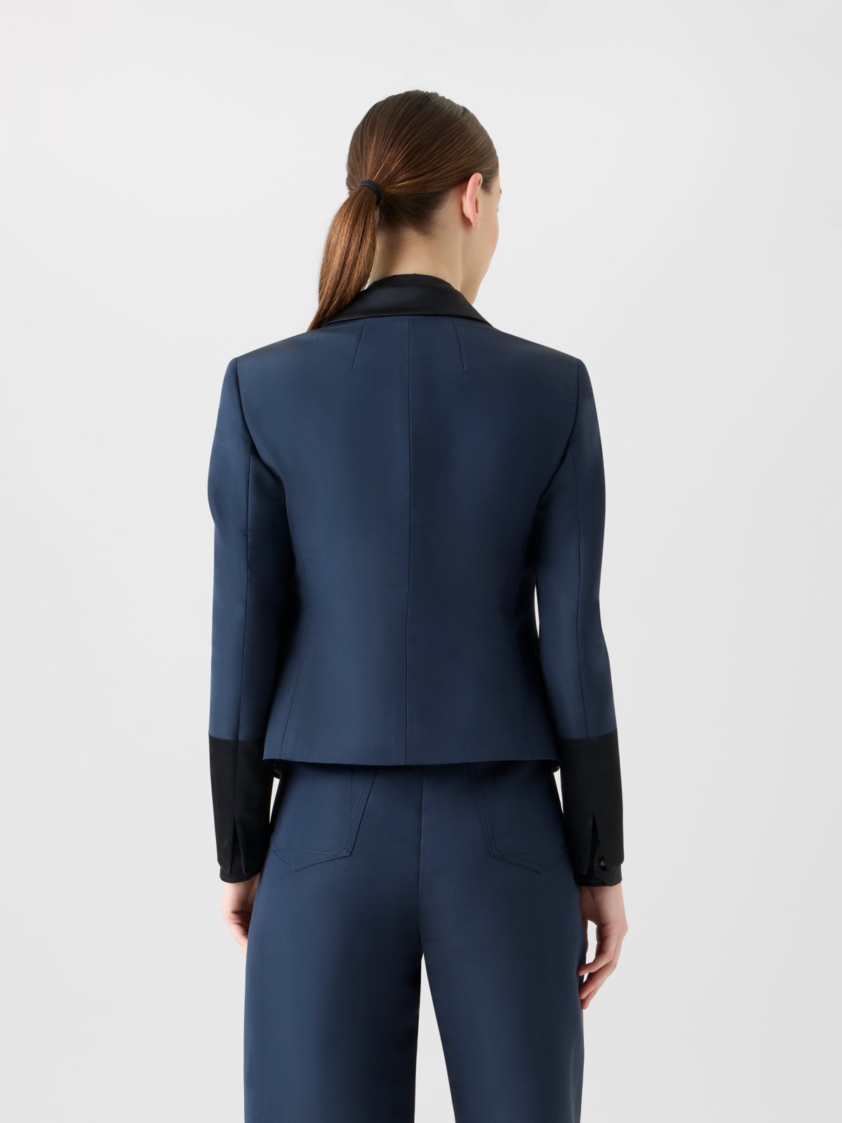Designer Bi-Color Peak Lapel Ottoman Silk Jacket - neutral - navy - blue - multicolor #editorial