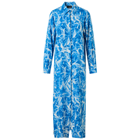 Whitecaps Print Silk Crêpe Midi Tunic Dress