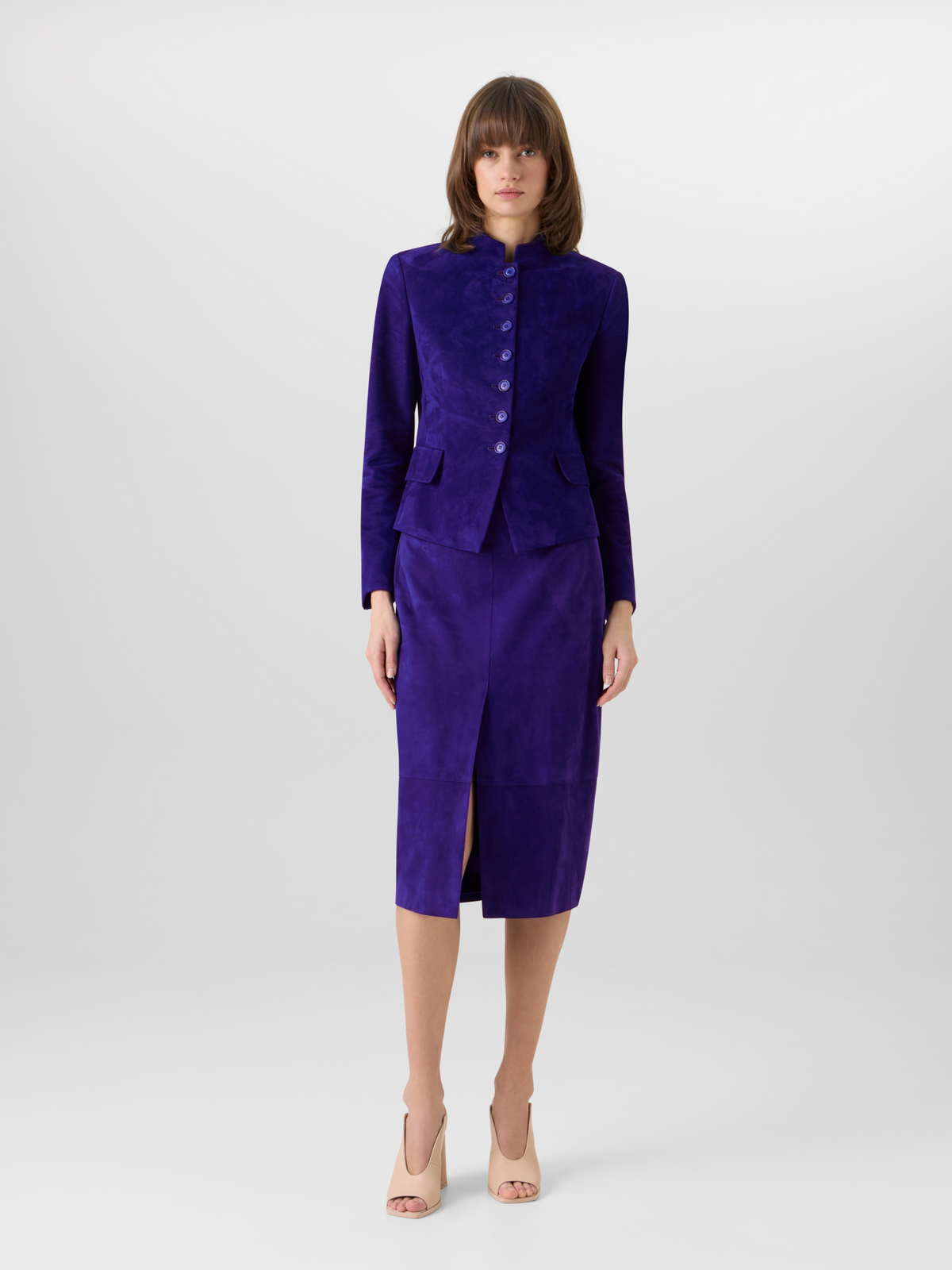 Designer Deva Short Jacket in Suede - purple #editorial