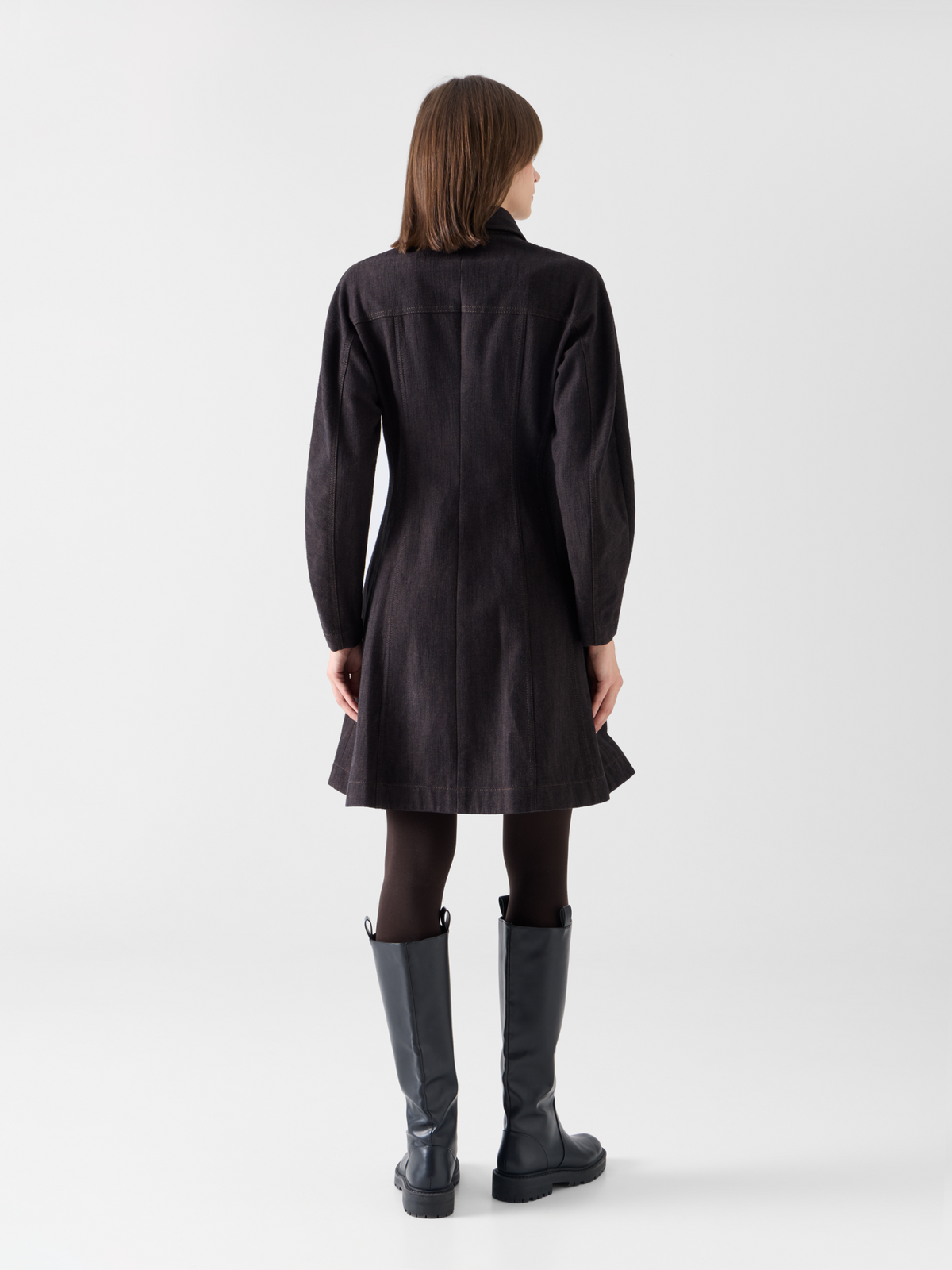 Designer Mini Fit-and-Flare Dress in Winter Denim - brown #editorial
