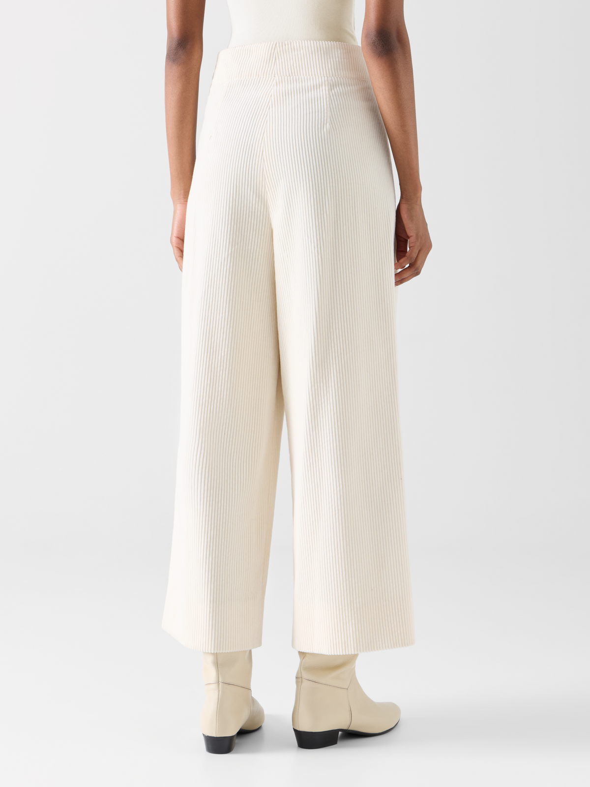Designer Cropped Wide Pleated Pants in Cotton Corduroy - ecru #editorial