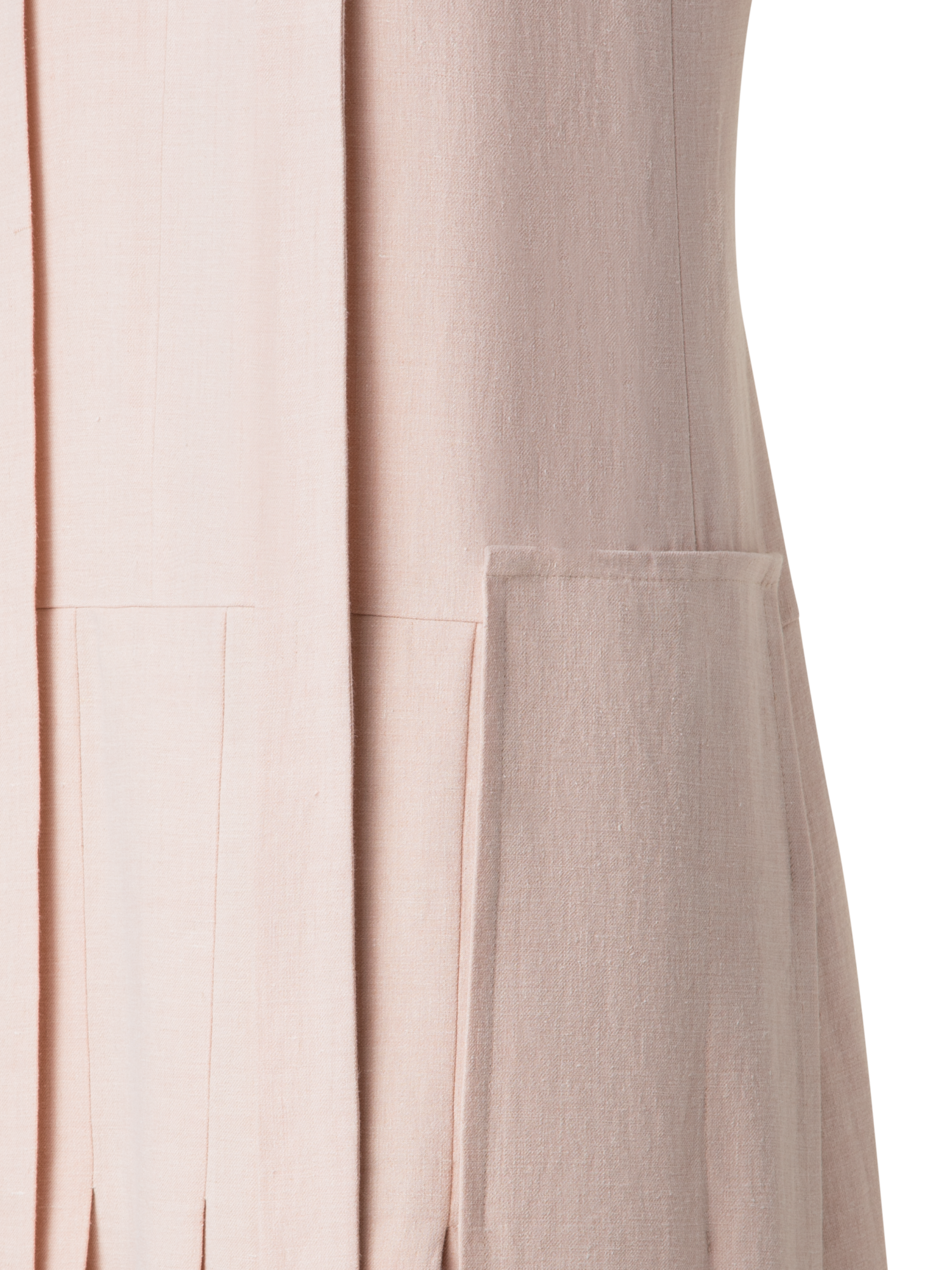 Designer Pleated Midi Dress in a Linen Wool Blend - neutral - pastel - beige