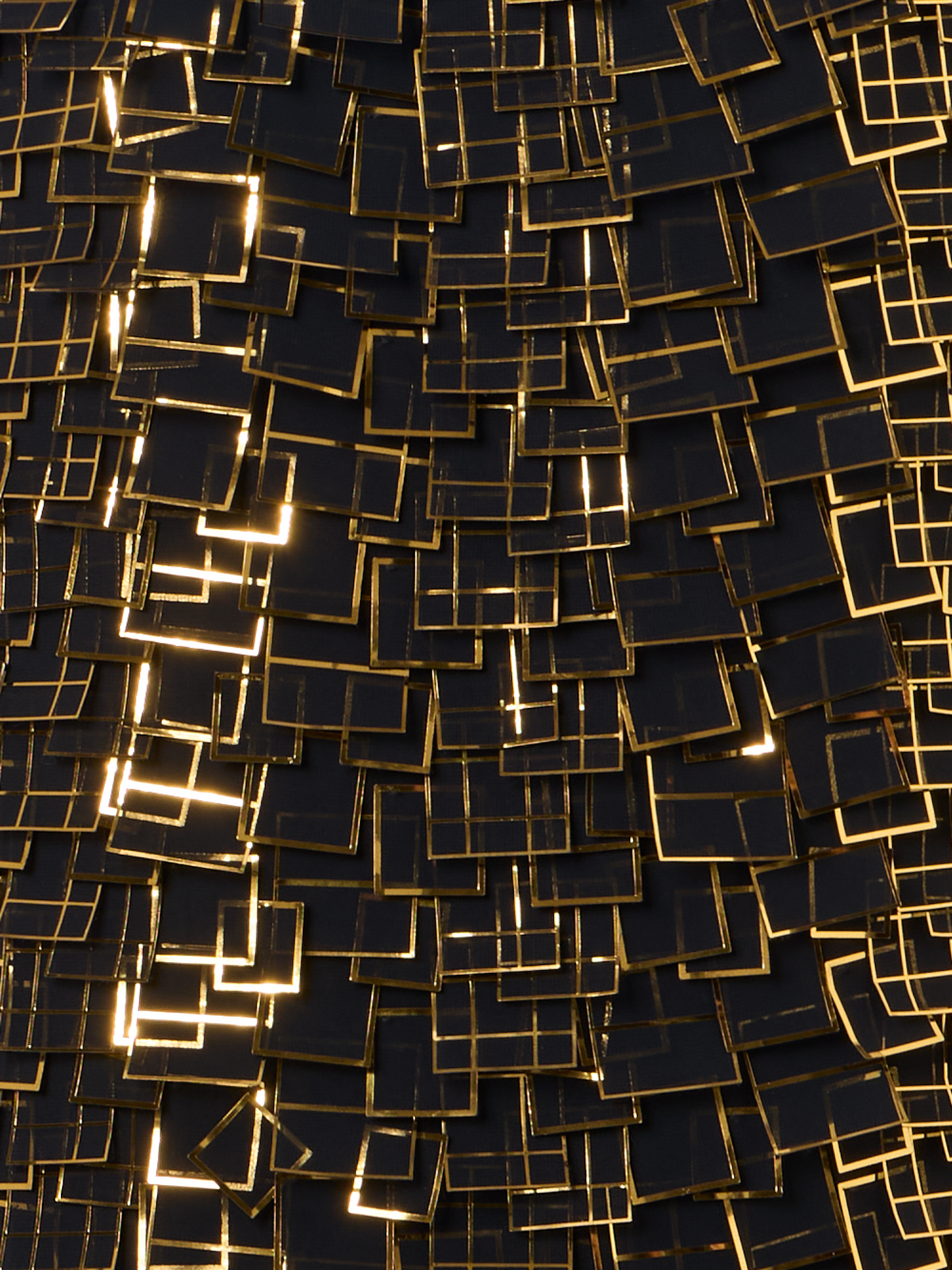 Designer Gown in Golden Frame Organza Tiles - black - multicolor