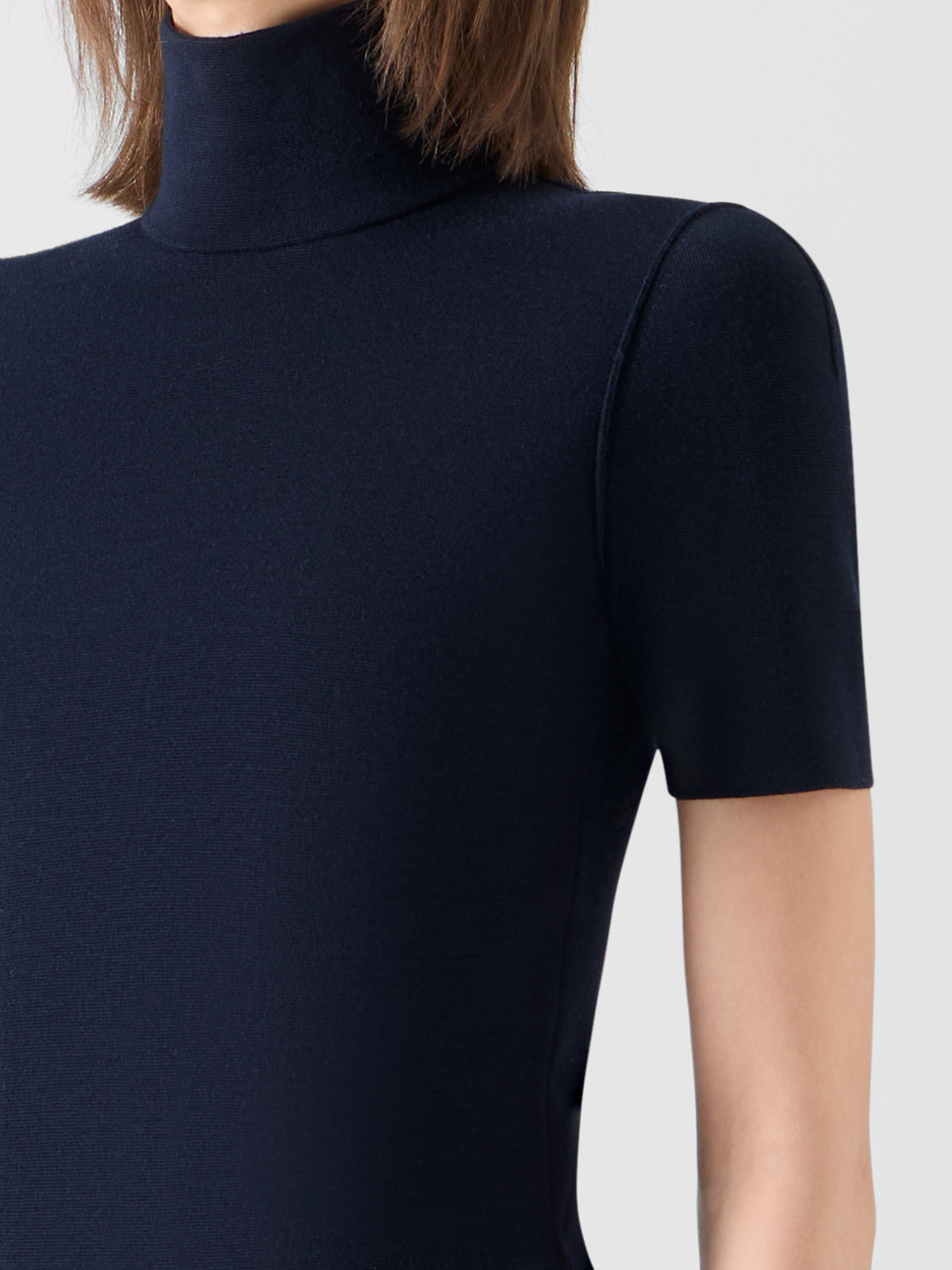 Designer Shortsleeve Wool Milano Knit Sweater - navy 