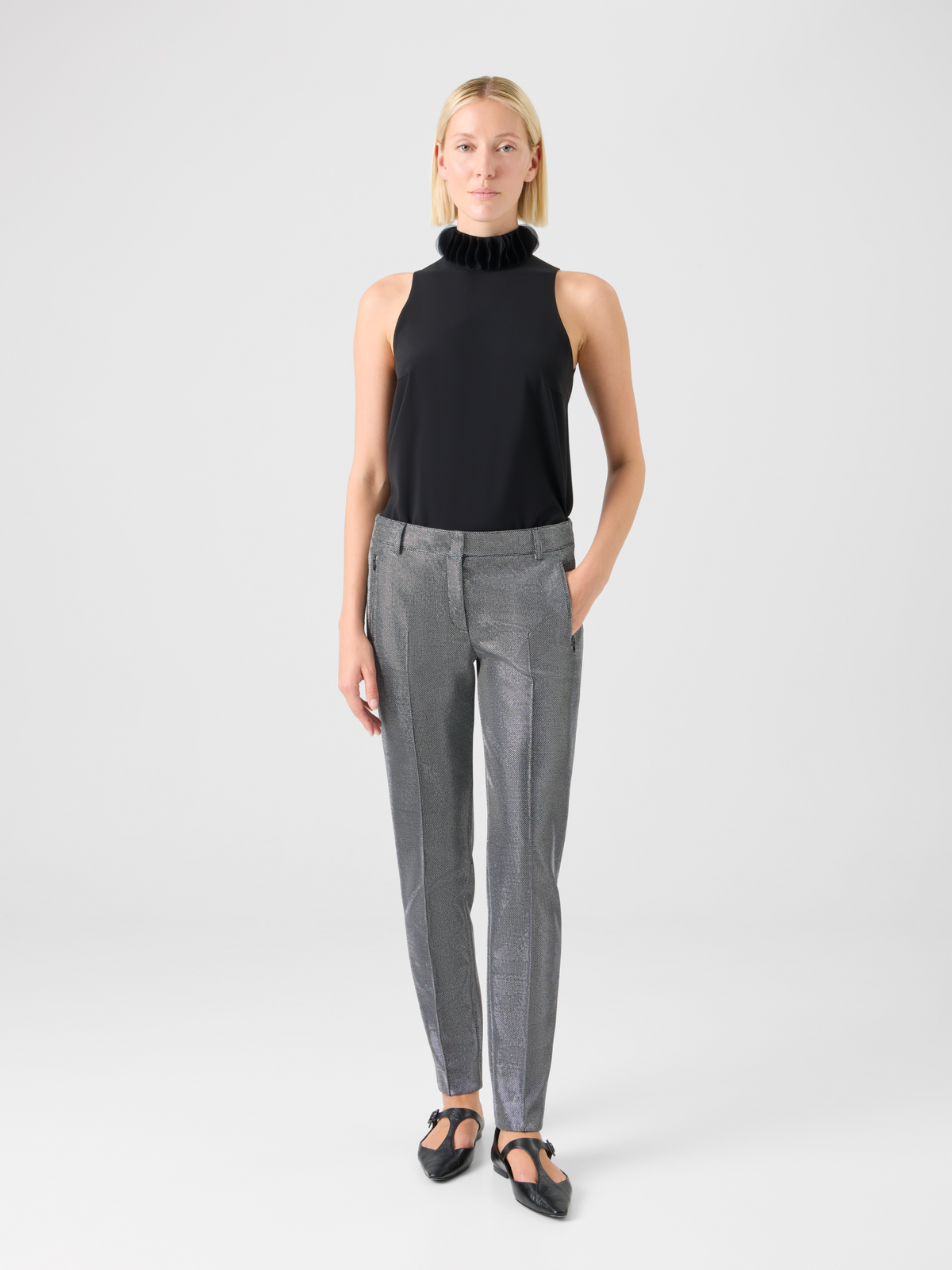 Designer Metallic Birdseye Jersey Pants - grey #editorial