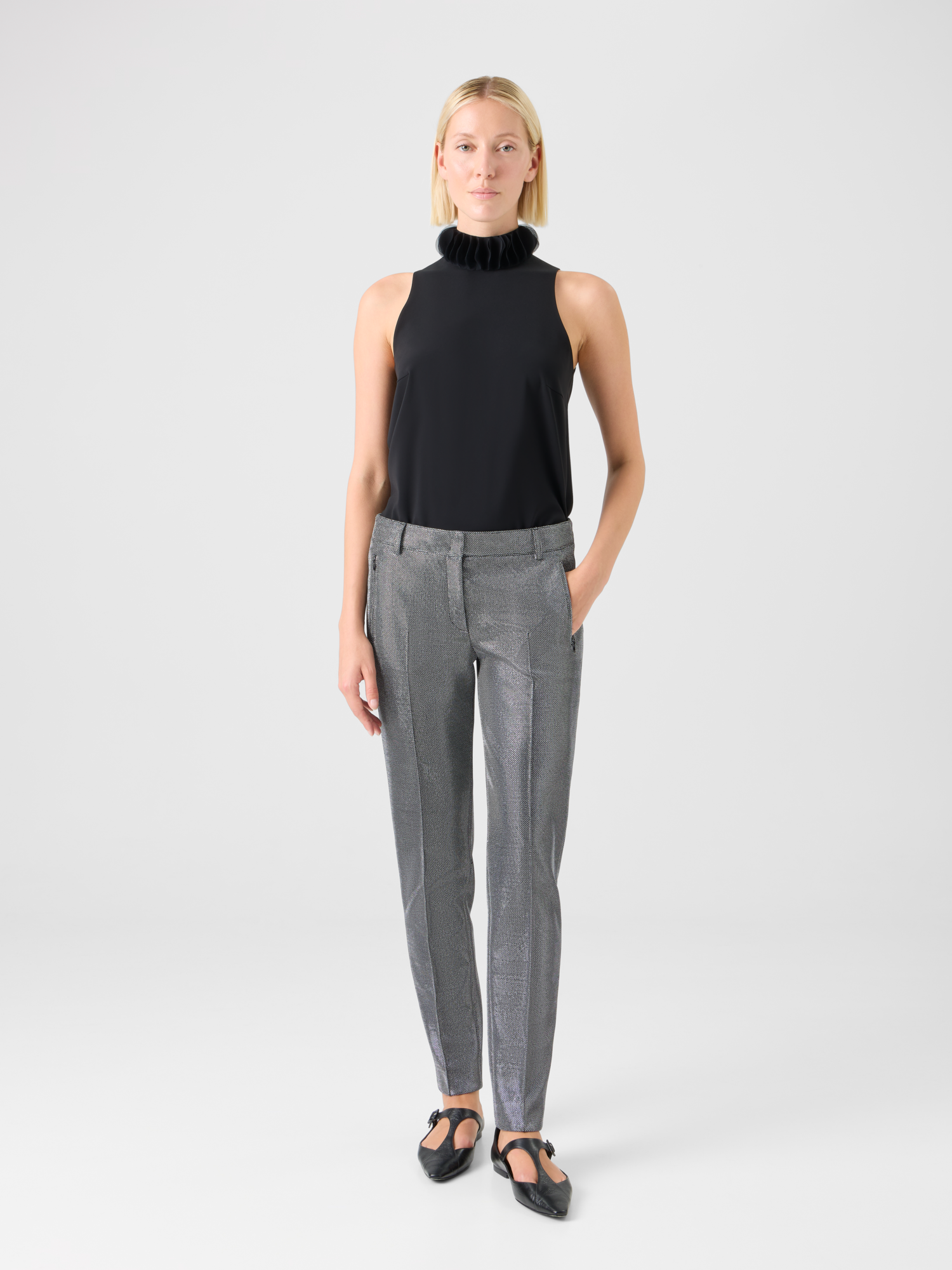 Designer Metallic Birdseye Jersey Pants - grey 
