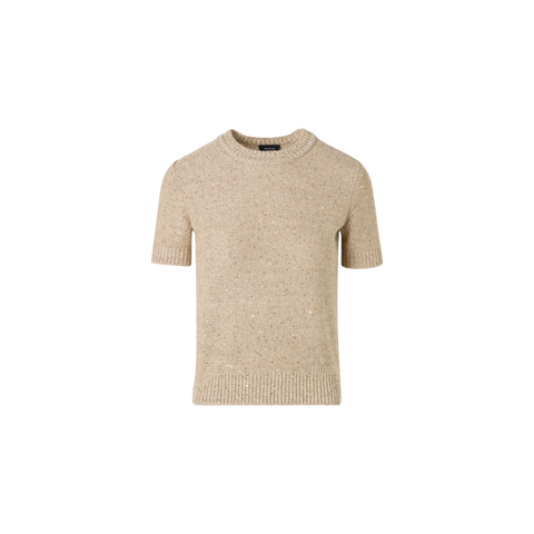 Short-Sleeve Linen Cotton with Micro Sequins Knit Sweater