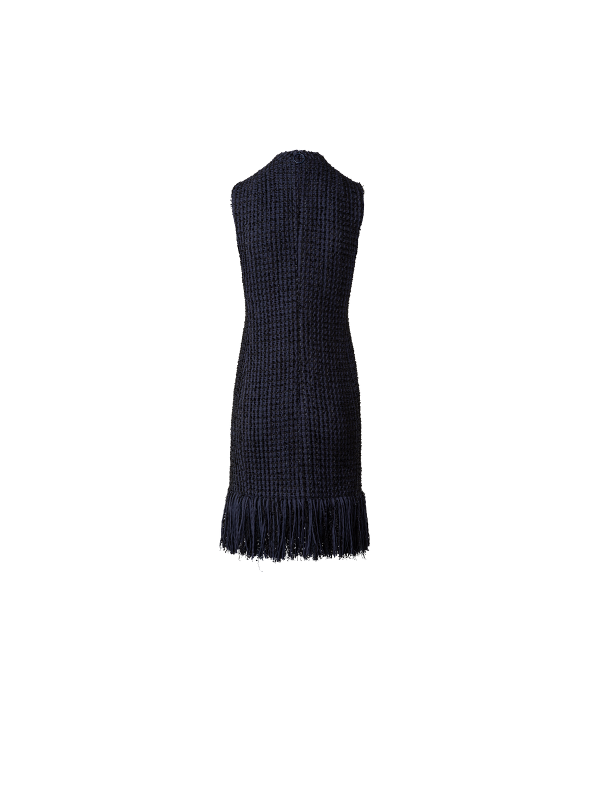 Designer Tweed Sheath Dress with Fringes - navy - blue - multicolor