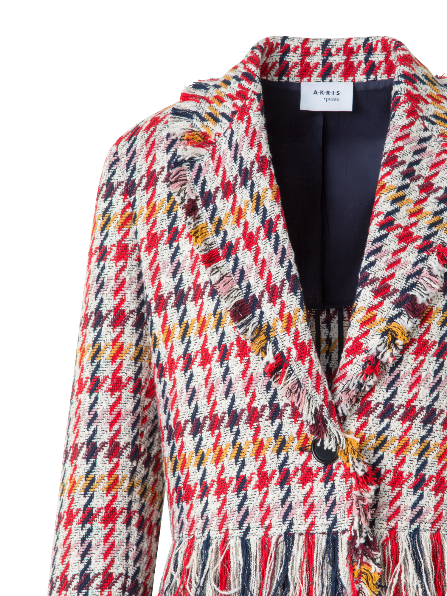 Designer Short Tweed Jacket with Fringes - multicolor - red
