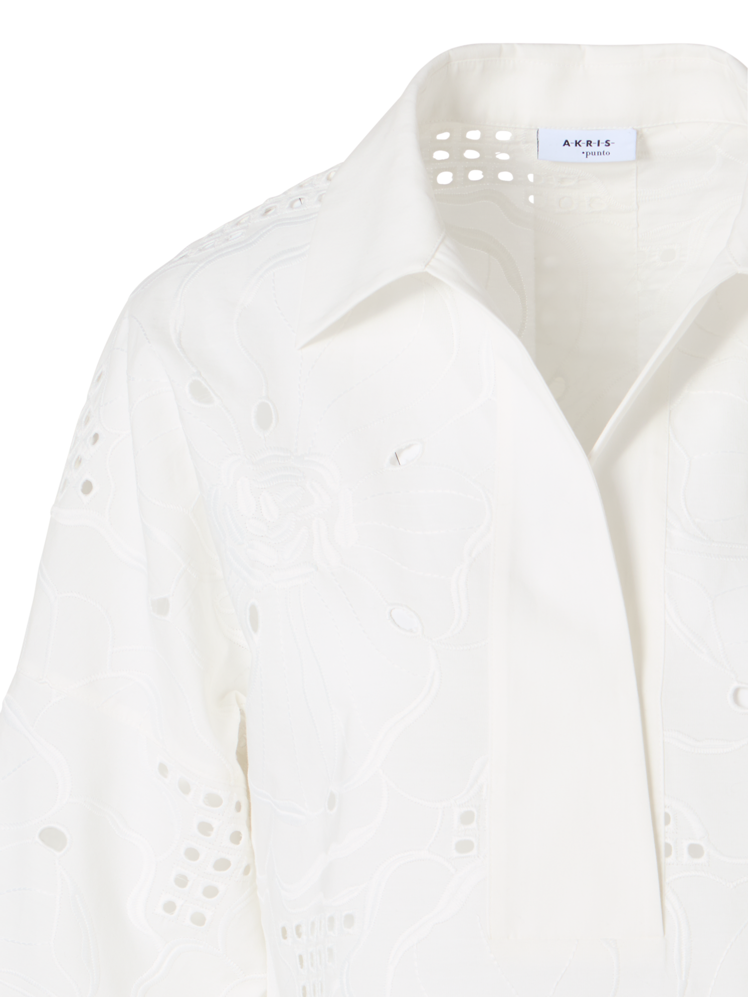 Designer 3/4-Sleeve Flower Eyelet Blouse - white