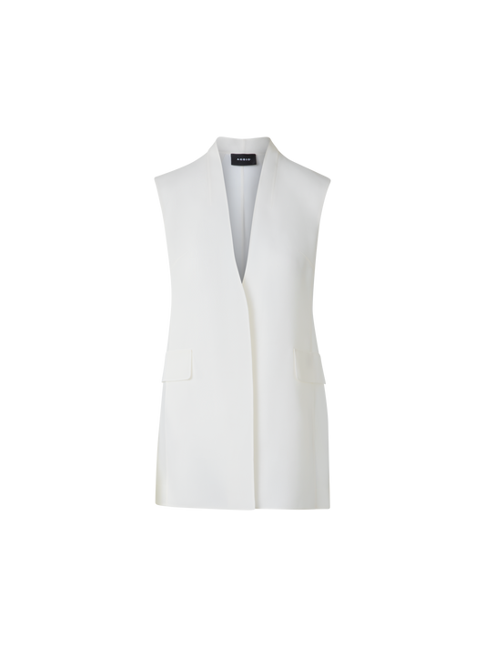 Designer Long Sheer Silk Organza Gilet - neutral - ecru - white